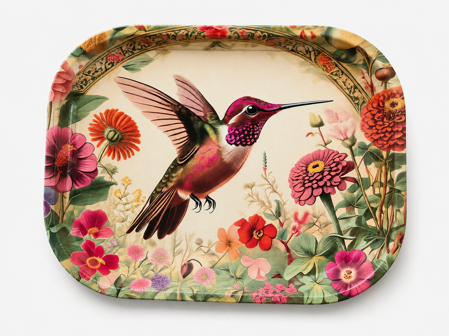 
                  
                    World Buyers - Hummingbird Zinnias Metal Tray - MT115
                  
                