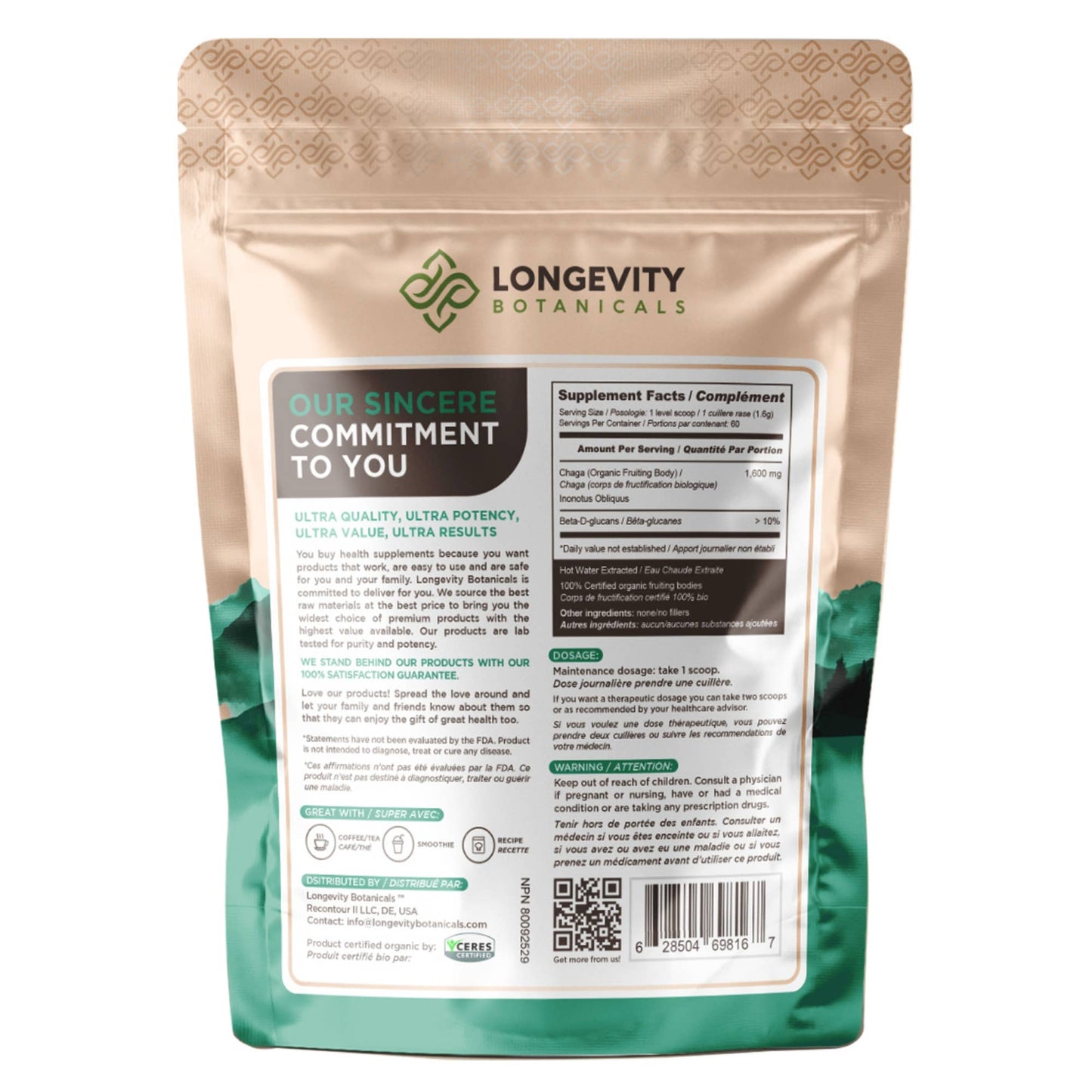 
                  
                    Longevity Botanicals - Organic Chaga Mushroom Extract Powder - 100g
                  
                
