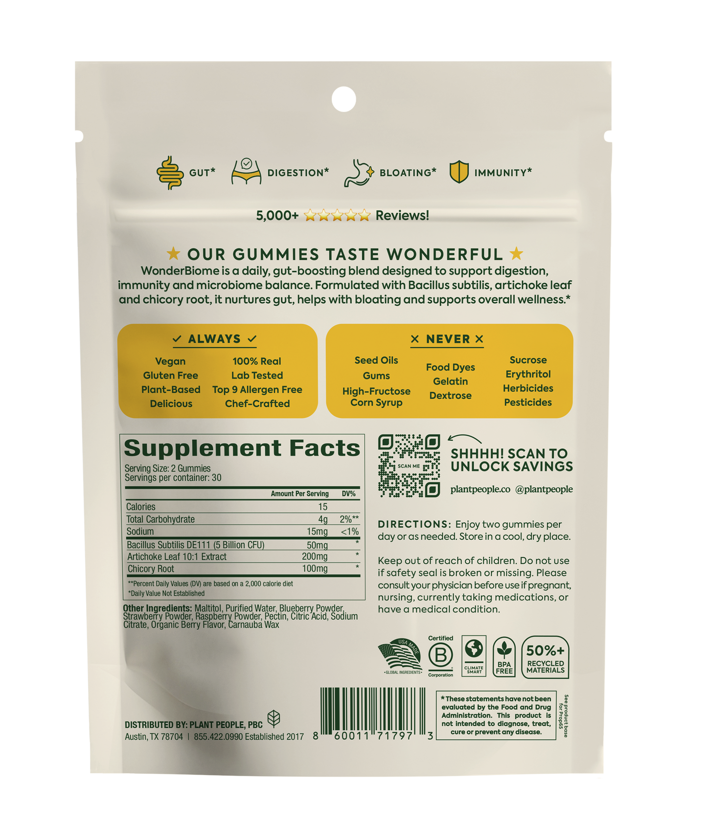 
                  
                    Plant People - WonderBiome 2-1 Pre and Probiotic Gummies
                  
                