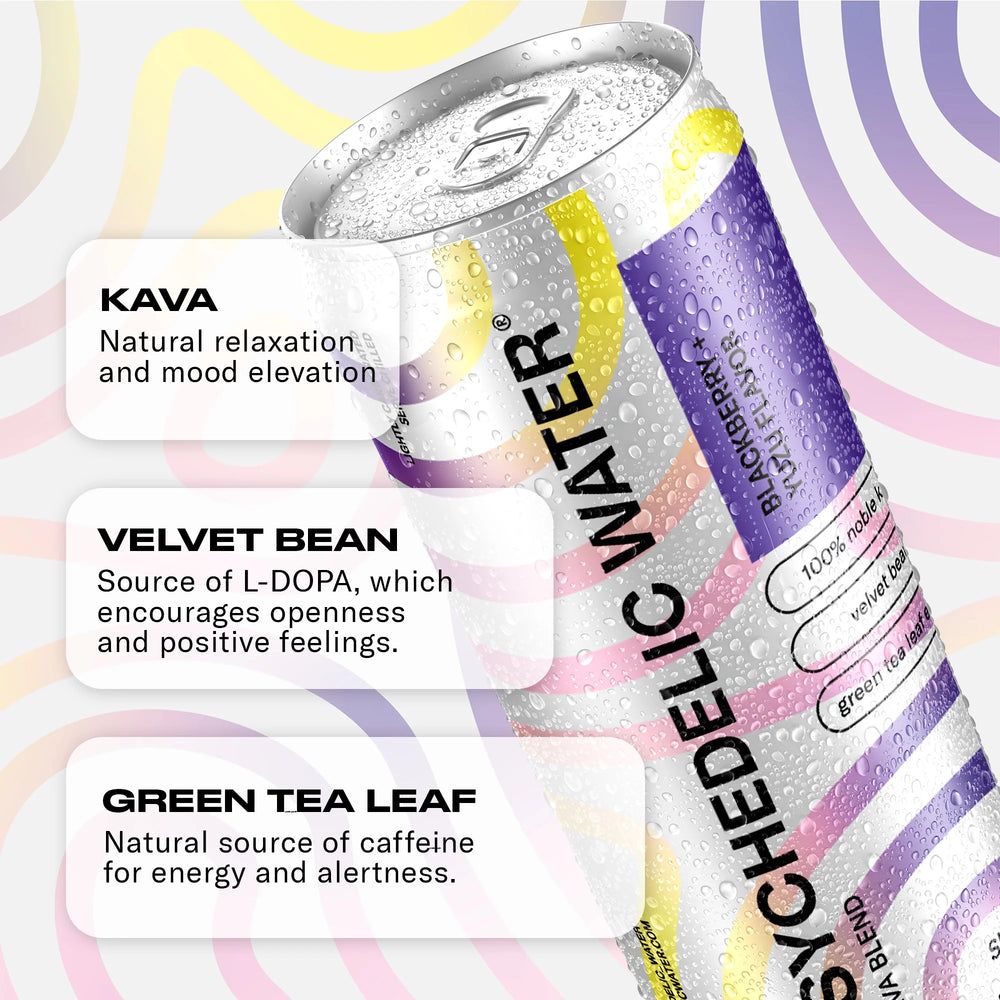 
                  
                    Psychedelic Water - Blackberry + Yuzu Sparkling Water - Kava and Damiana
                  
                