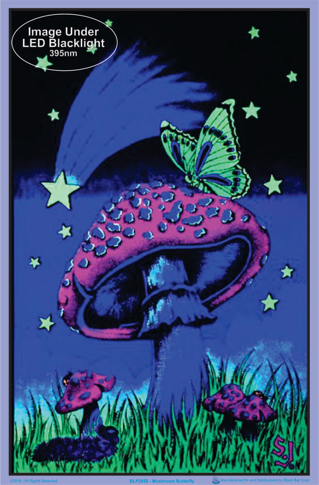 
                  
                    Mushroom Butterfly Flocked Blacklight Poster
                  
                