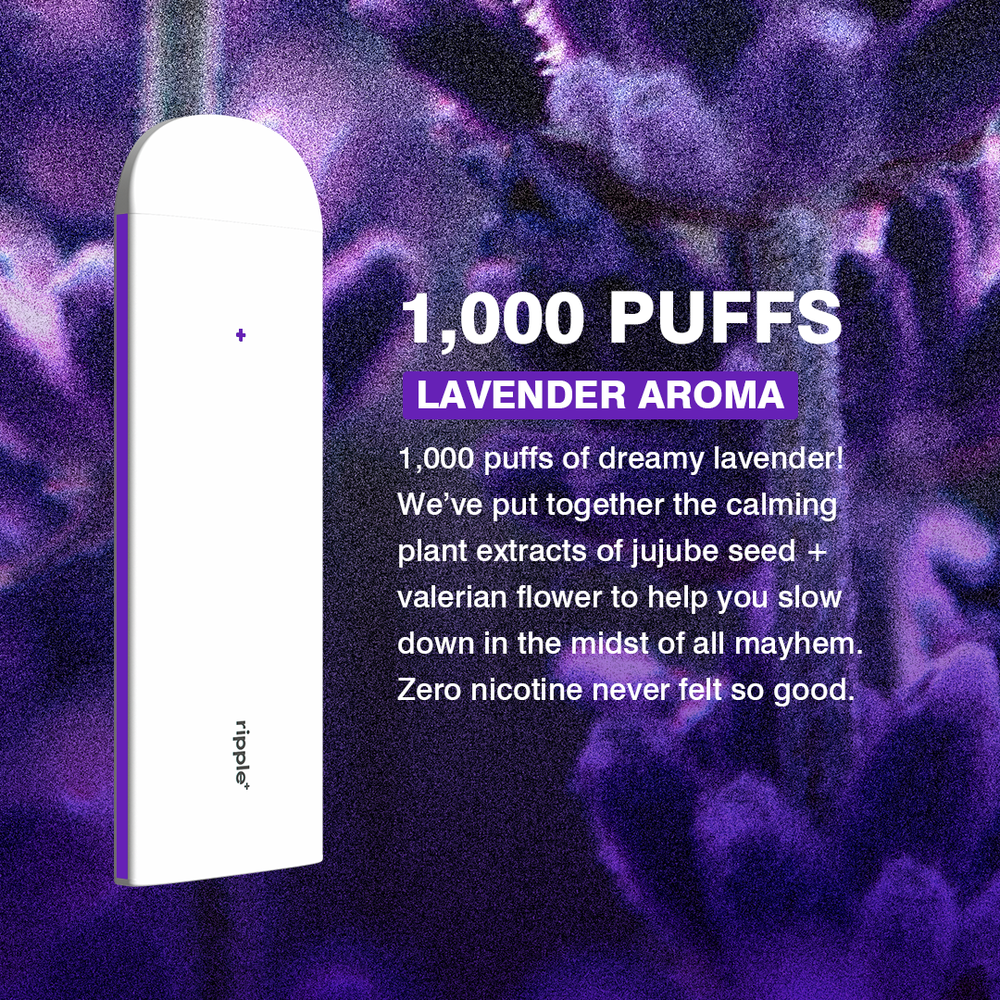 
                  
                    Ripple + - Lavender Zero Nicotine Diffuser - 1,000 Puffs: 40g
                  
                