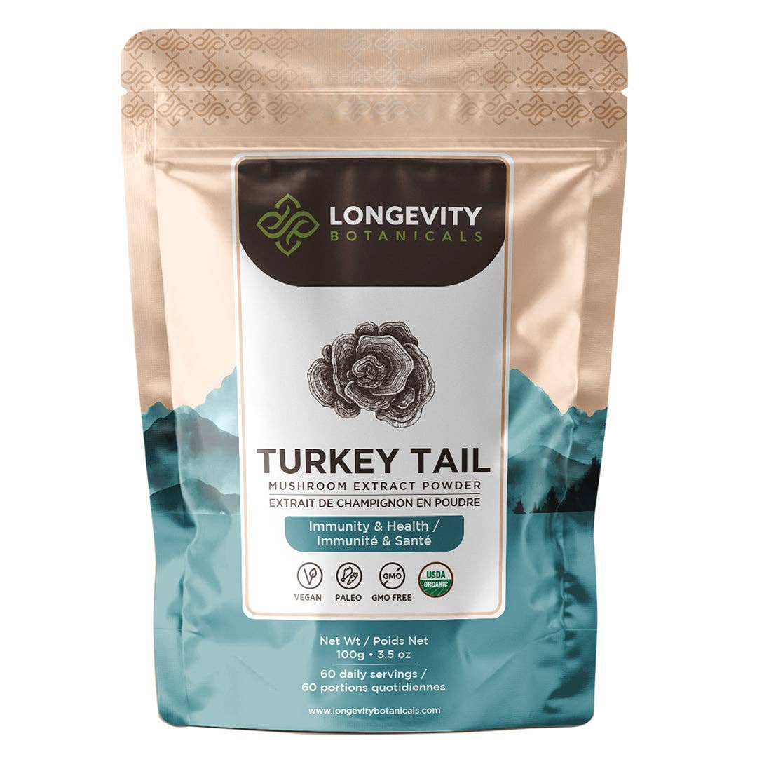 
                  
                    Longevity Botanicals - Organic Turkey Tail Mushroom Extract Powder 100g
                  
                