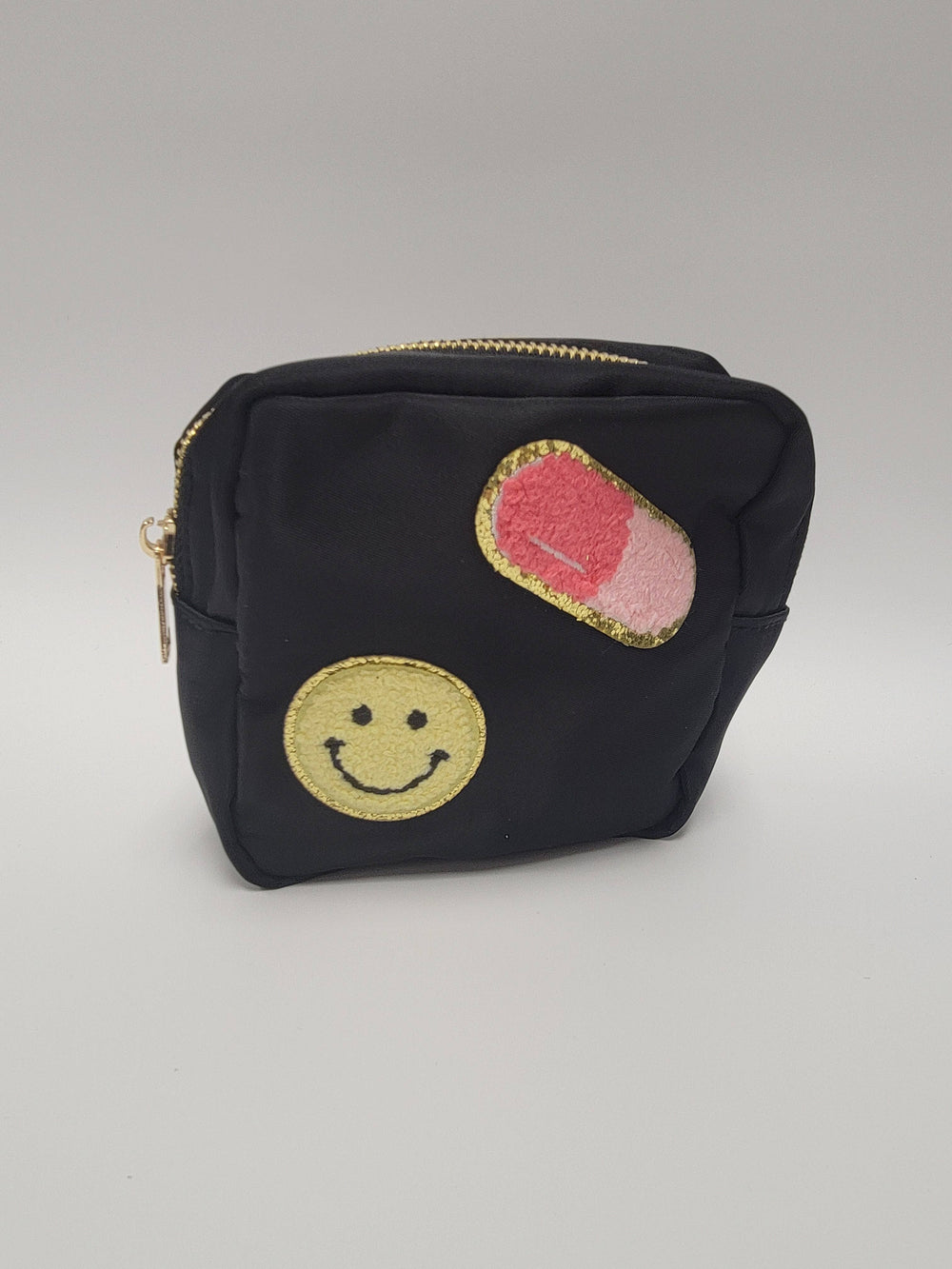Smiley & Pill Black Pouch w/ Chenille Patches