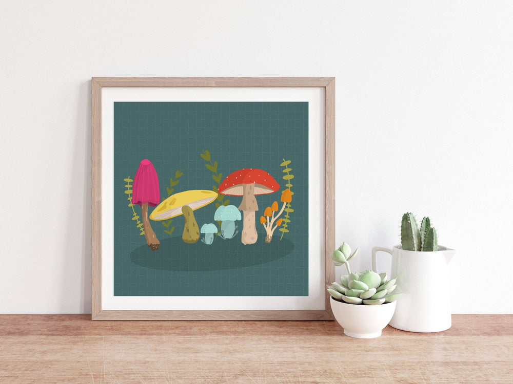 Colourful Mushrooms - Illustrated Art Print
