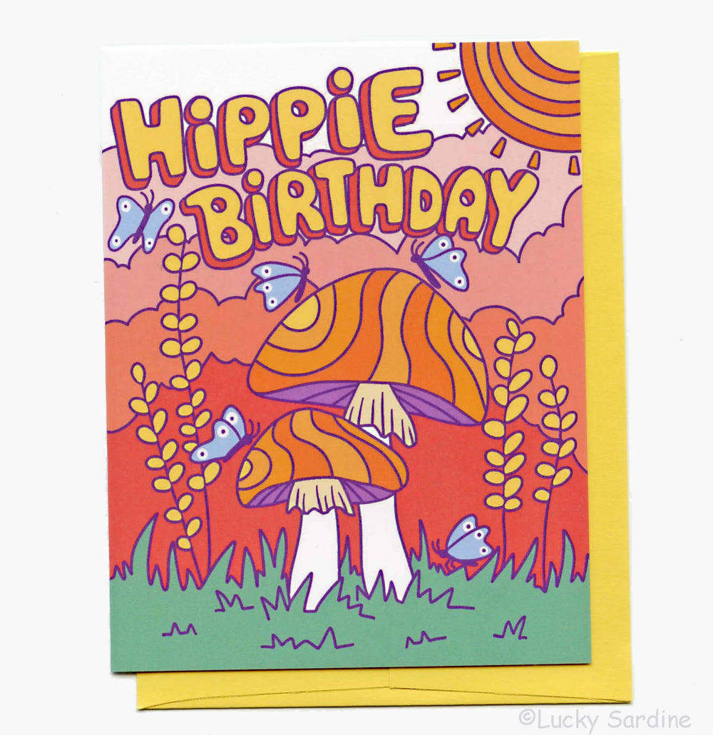 Hippie birthday, groovy mushroom card!