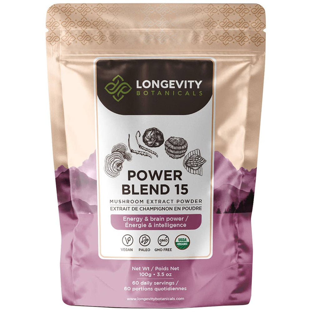 Longevity Botanicals - Organic Power Blend 15  Mushroom Extract Powder