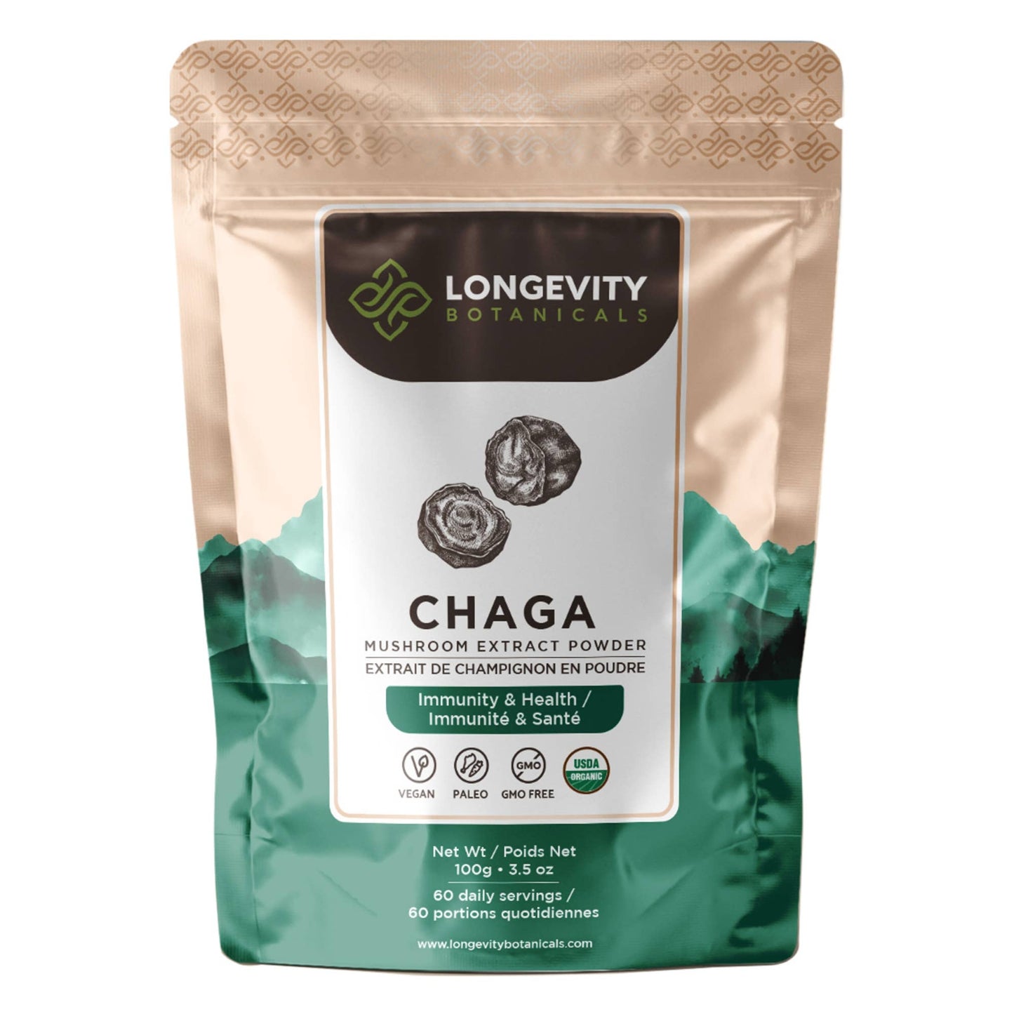 
                  
                    Longevity Botanicals - Organic Chaga Mushroom Extract Powder - 100g
                  
                