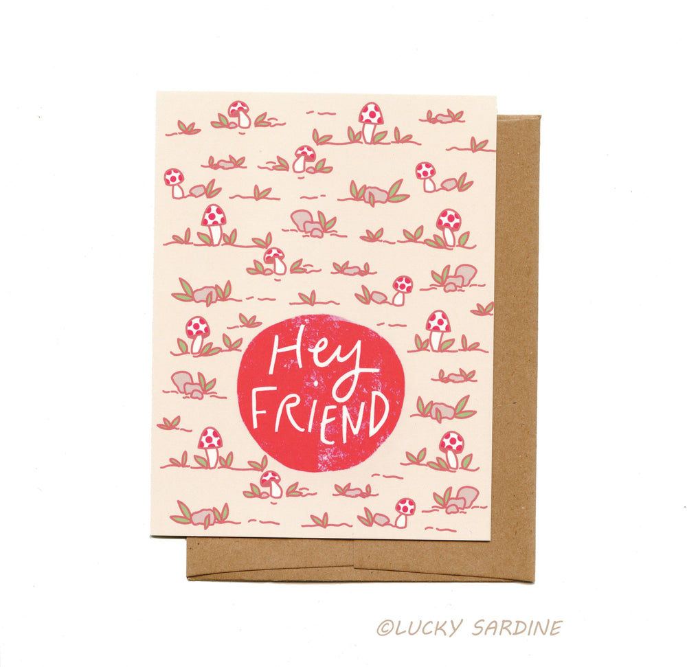Mushroom, Toadstool Friendship Card- Hey Friend
