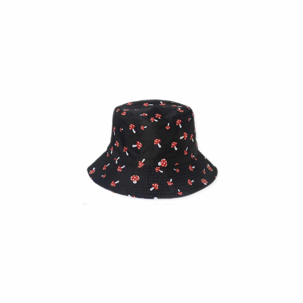 Mushroom Print Black Bucket Hat