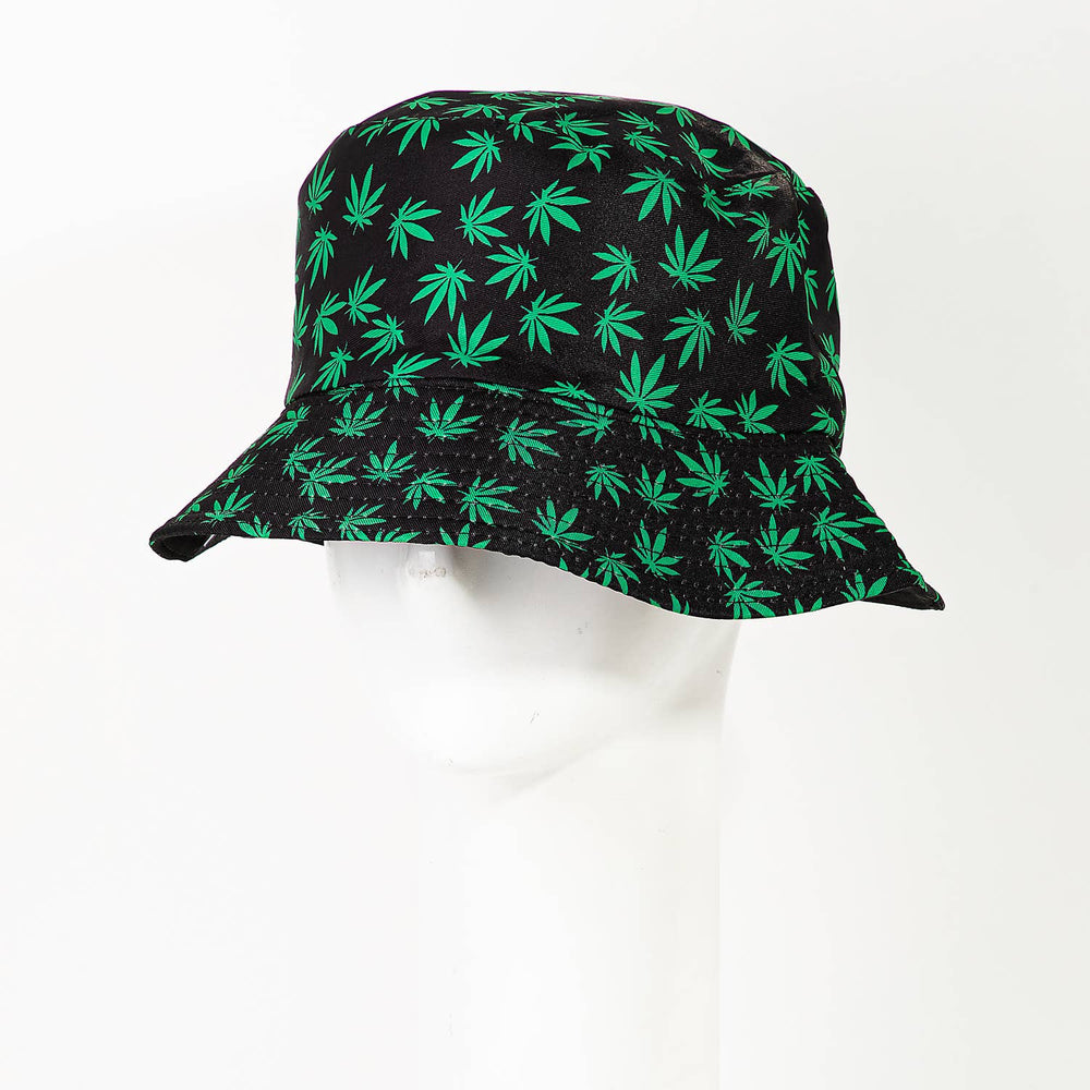 Green Weed Leafs Print Bucket Hat