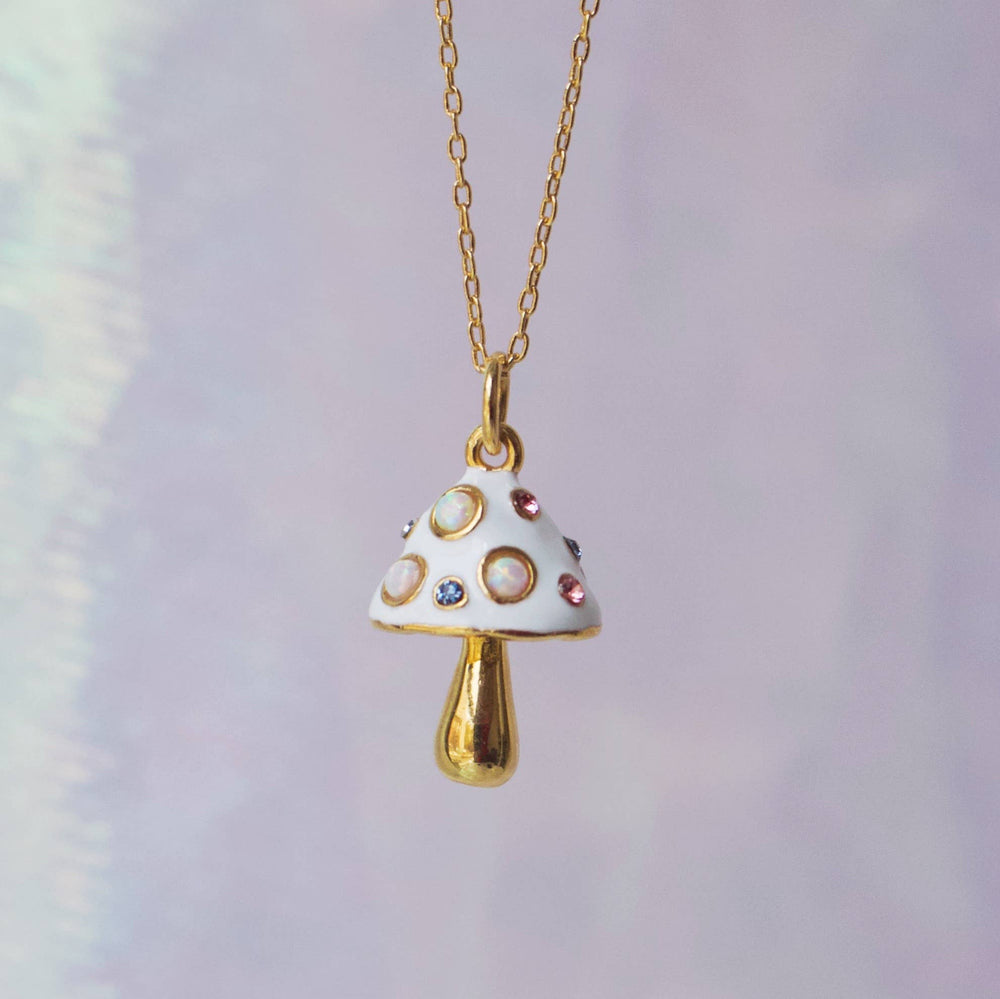 Mushroom Charm w/Synthetic Opals Necklace