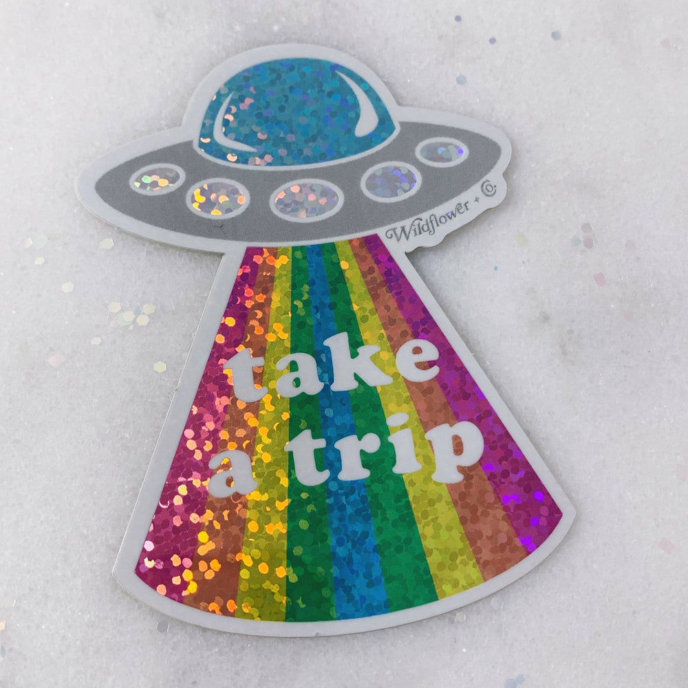 Take a Trip UFO Glitter Holographic Sticker