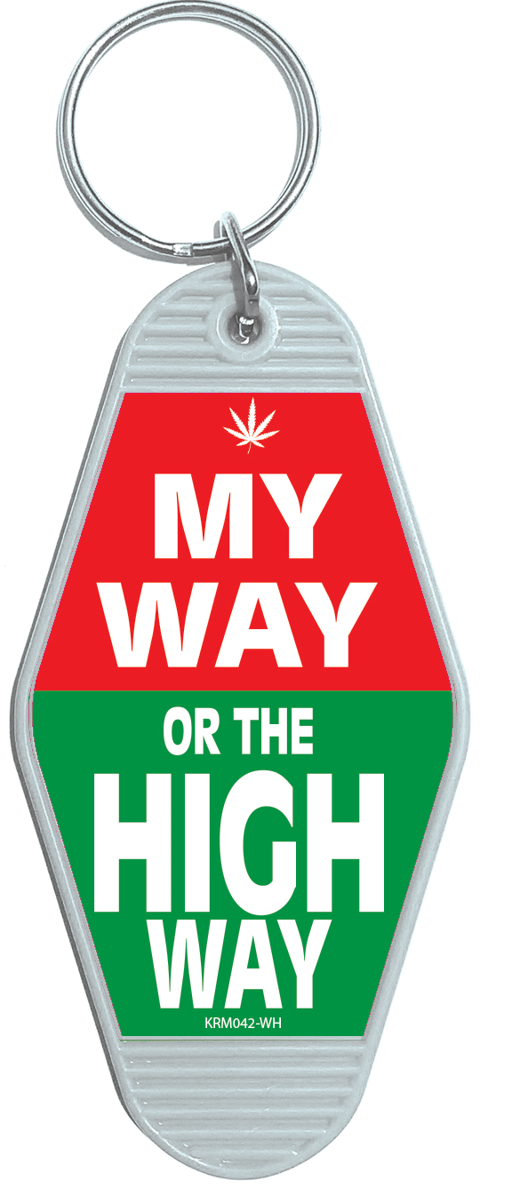 KRM042-WH Motel Keyring White My Way or the High Way