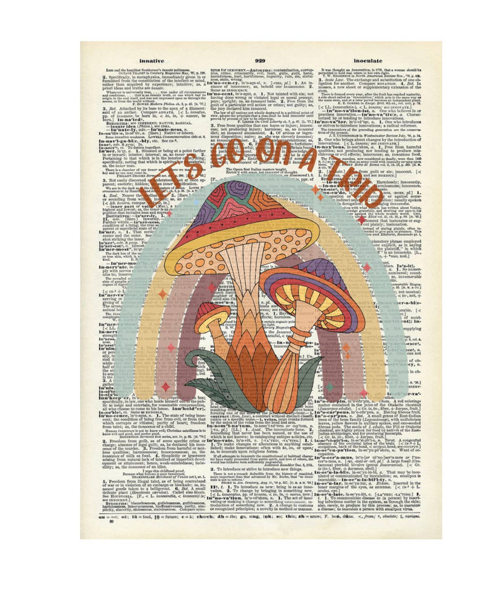 Crazilyhumbledesigns - Mushroom, flower, rainbow, trippy, Vintage Dictionary Print