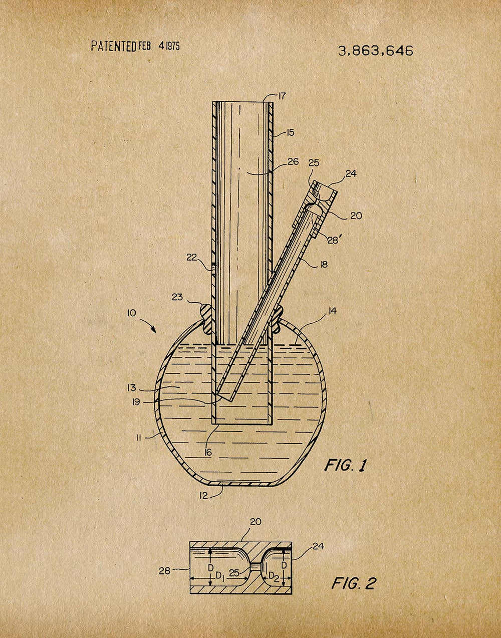 Water Pipe 1975 Patent Art Print  - Smoking